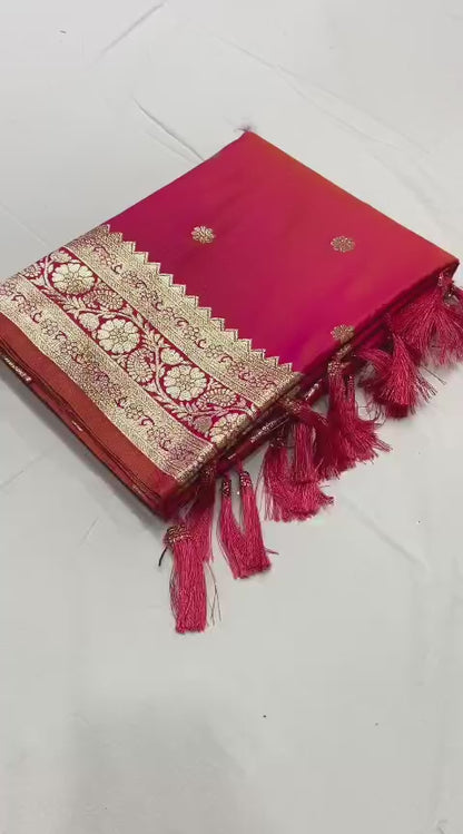 Pure Banarasi Silk Saree with Zari Weaving Butti Design & Rich Pallu, Soft Banarasi Saree with Full Weaving Blouse, Traditional Wedding & Festive Wear