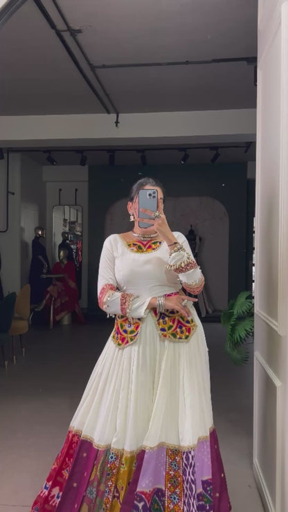 Pure Rayon Multi-Colour Patch Lehenga Choli Set