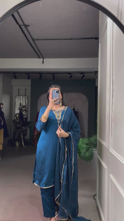 Vichitra Silk Top Bottom Dupatta Set