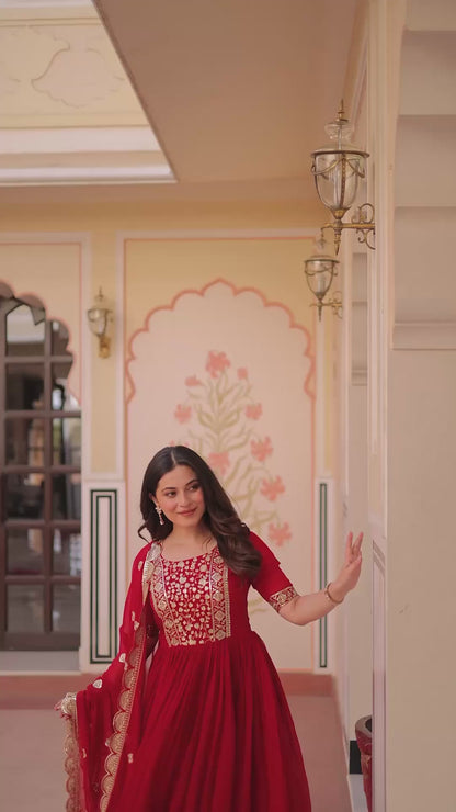 Faux Blooming Embroidered Gown with Dupatta