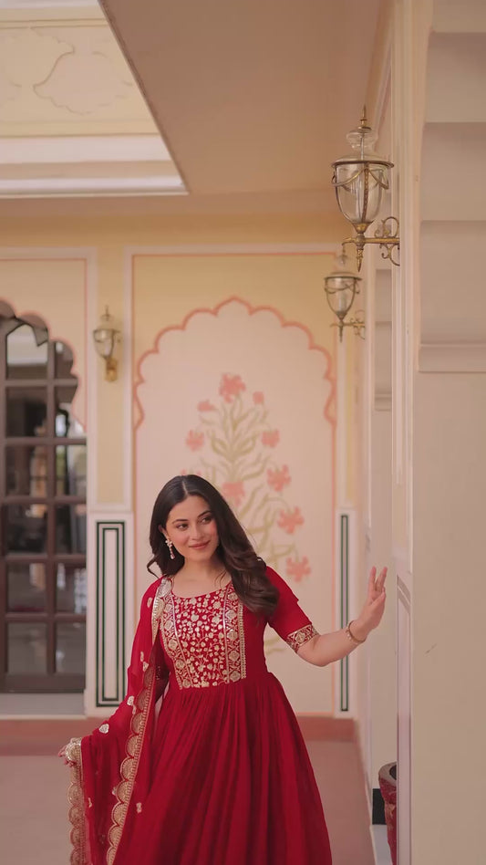 Faux Blooming Embroidered Gown with Dupatta