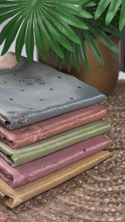 Poly Shimmer Thread Embroidery Saree with Plain Unstitched Blouse