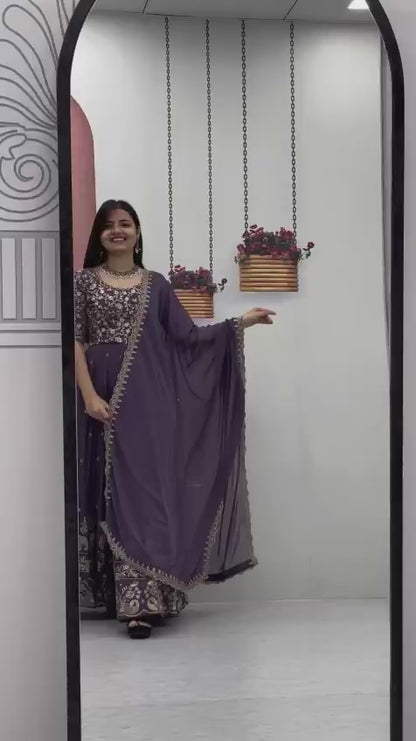 Women’s Fox Georgette Embroidered Gown with Dupatta