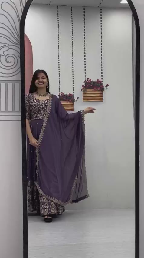 Women’s Fox Georgette Embroidered Gown with Dupatta