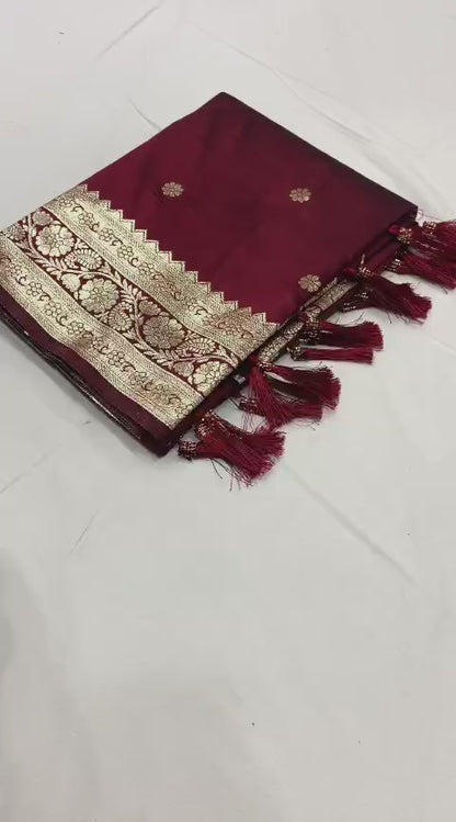 Pure Banarasi Silk Saree with Zari Weaving Butti Design & Rich Pallu, Soft Banarasi Saree with Full Weaving Blouse, Traditional Wedding & Festive Wear