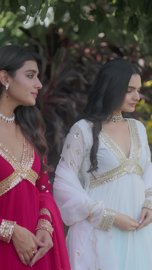 Women’s Faux Blooming Embroidered Anarkali Gown with Russian Silk Cutwork Dupatta