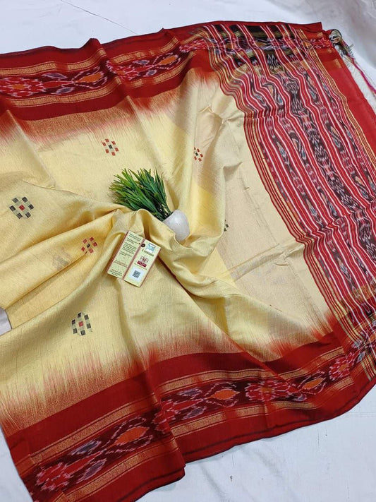 Ikkat Cream Light Printed Dolla Soft Silk Saree