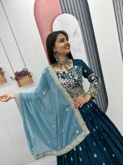 Women’s Chinon Embroidered Lehenga Choli Set with Dupatta